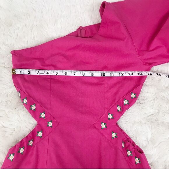 FANM MON Amarya Pink One Shoulder Dress Long Sleeve Cutout Embroidered XS New - Picture 13 of 14